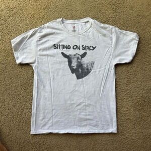 Vintage White Sitting on Stacy Sitting on Saturn goat graphic tee clothing